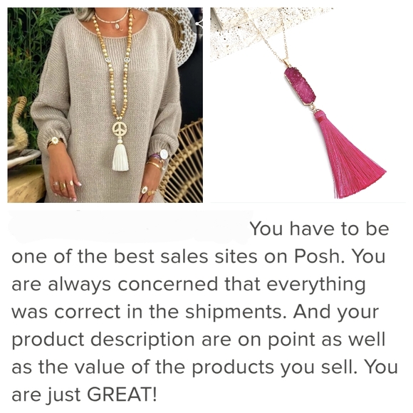 Peace Sign Tassel Wood Beaded Handmade Long Necklace - Picture 5 of 13